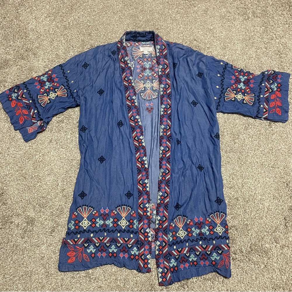 Women’s Johnny Was Embroidered Chambray Kimono Size XS